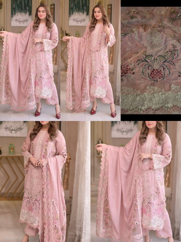Super Hit Aneelas Dress – Baby Pink Baby Viral Jora | Luxury Embroidered with Luxury Dupatta | Ready to Wear