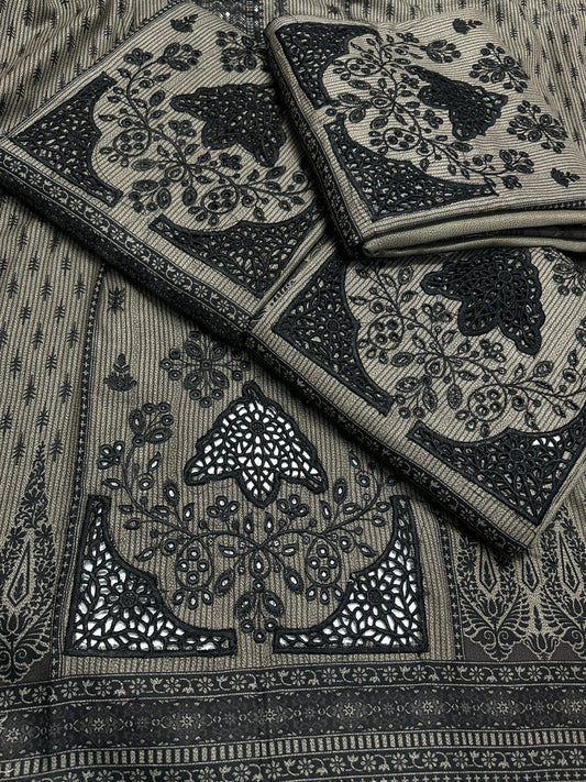 Beige Danak Suit with Bold Black Embroidered Daman”