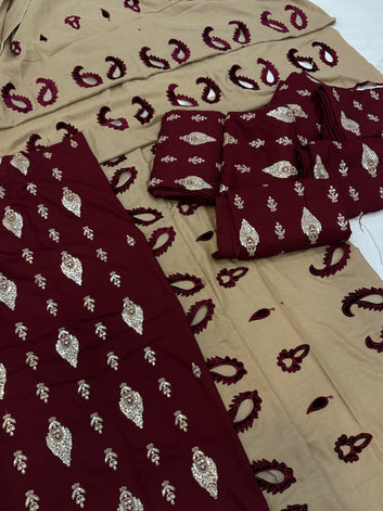 Maroon bindi embroidered with pashmina embroidered shawl