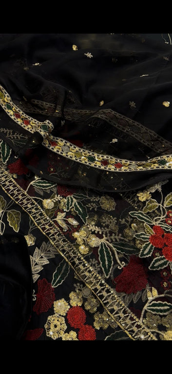 Luxury Black Embroidered Formal Fabric